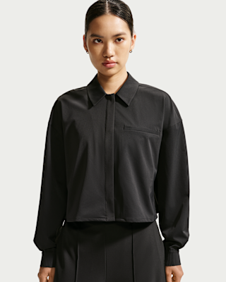 Nike ブラック アンダーシャツ ジップアップ Nike 24.7 PerfectStretch Women's Dri-FIT Cropped Long-Sleeve Top